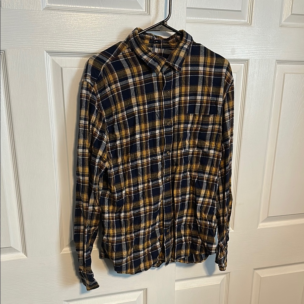 J. Crew Navy and Yellow Plaid Shirt